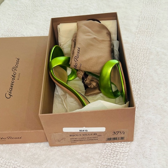 Gianvito Rossi Bijoux Mule 85 Kiwi Green Leather Heels 37.5 - Picture 8 of 8